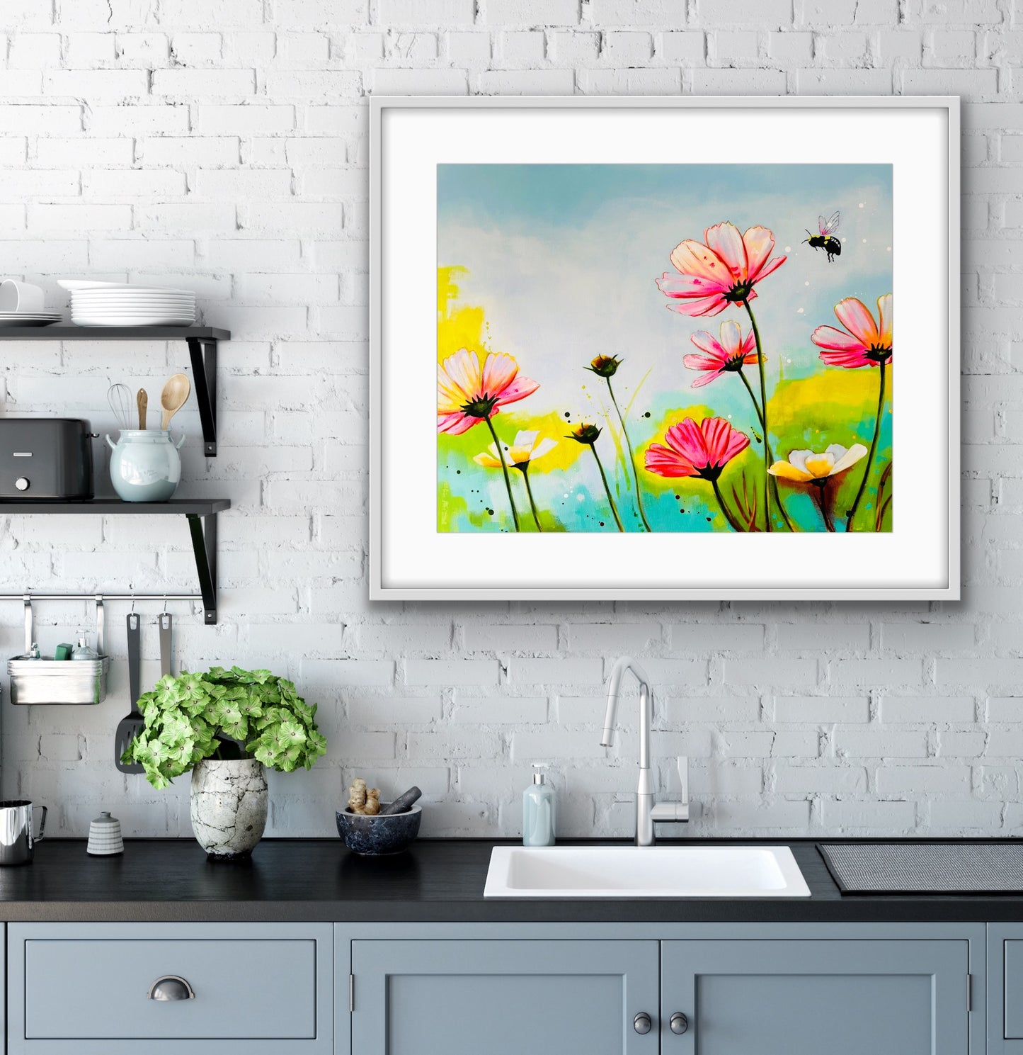 Flowers and Bee #5 Fine Art Print