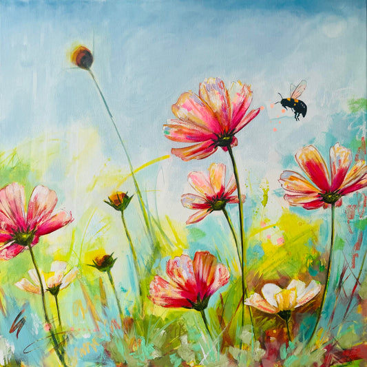 Flowers and Bee #1 Fine Art Print